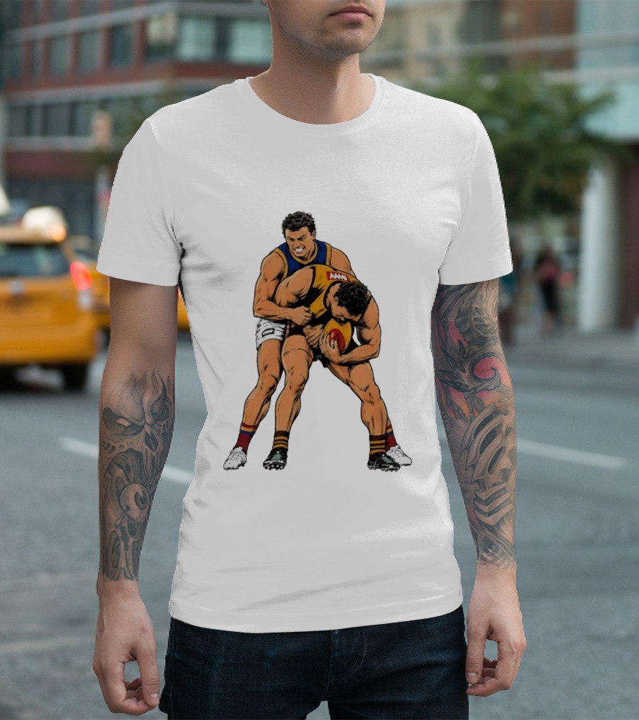 AFL Football Tackle Illustration Vintage Style Sports Art Players Rugby Action T-Shirt
