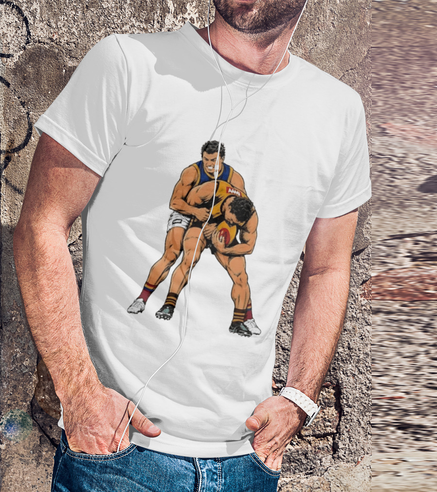 AFL Football Tackle Illustration Vintage Style Sports Art Players Rugby Action T-Shirt