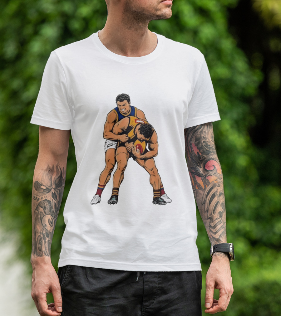 AFL Football Tackle Illustration Vintage Style Sports Art Players Rugby Action T-Shirt