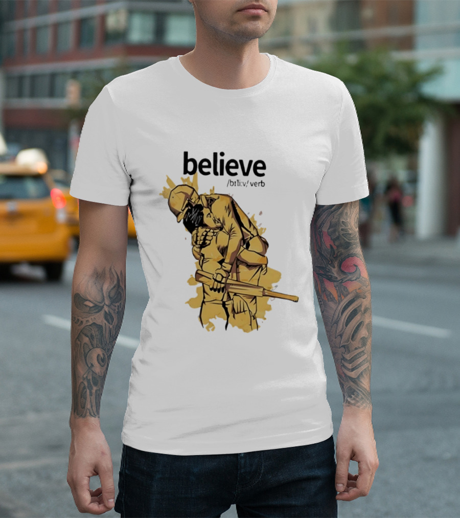 Believe Verb Definition Inspirational Motivation Embrace Cricket Players Hugging T-Shirt