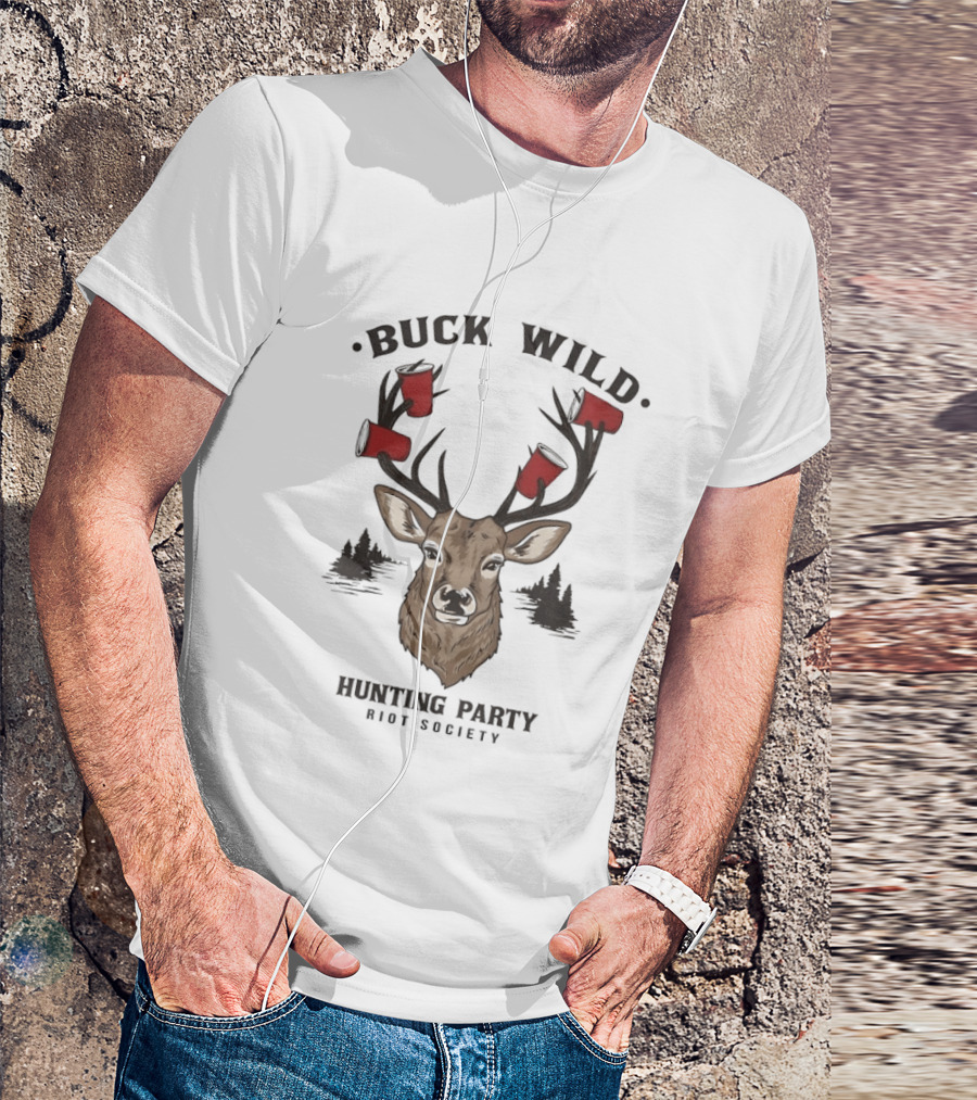 Buck Wild Hunting Party Riot Society Deer Antler Cups T-Shirt