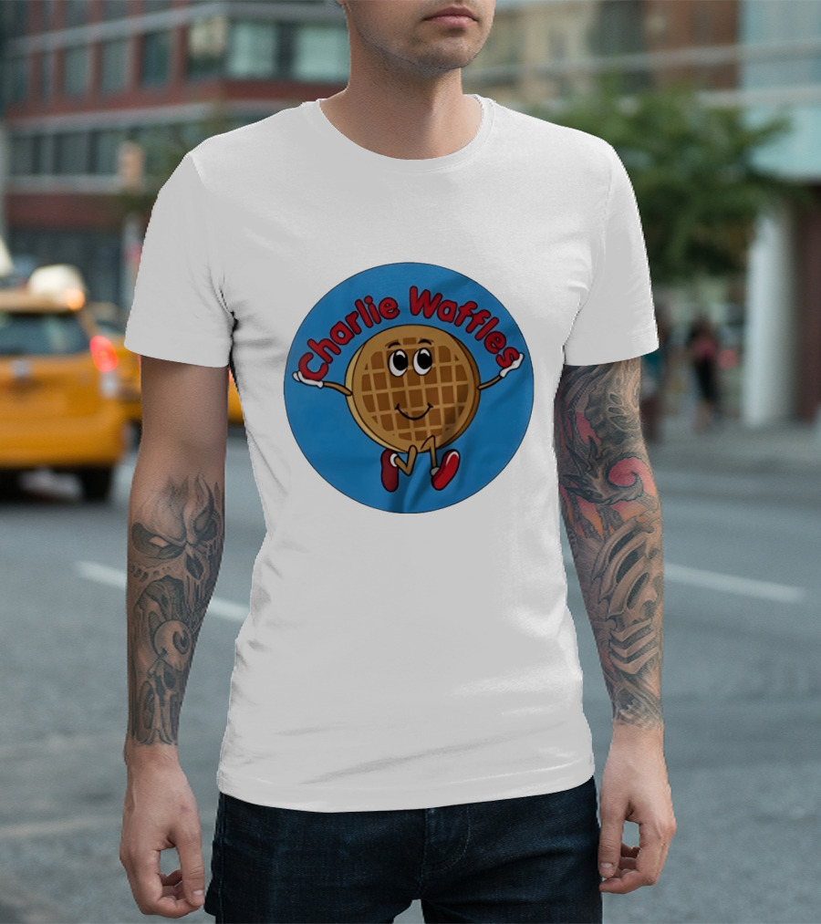 Charlie Waffles Cartoon Smiling Character In Red Shoes T-Shirt