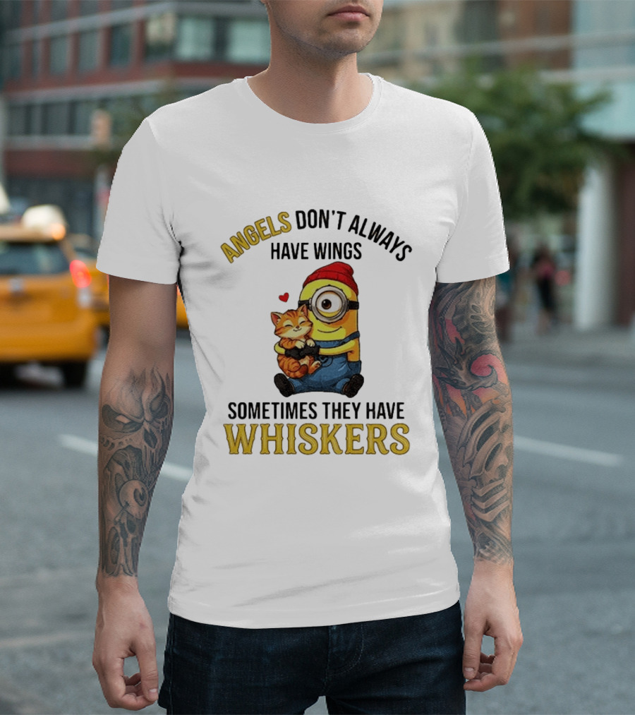 Minion Angels Don't Always Have Wings Sometimes They Have Whiskers Red Beanie Kitten T-Shirt