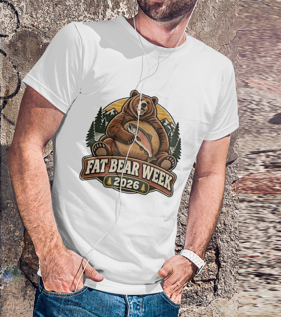 Fat Bear Week 2026 Nature Wildlife Fishing Bear Holding Salmon T-Shirt