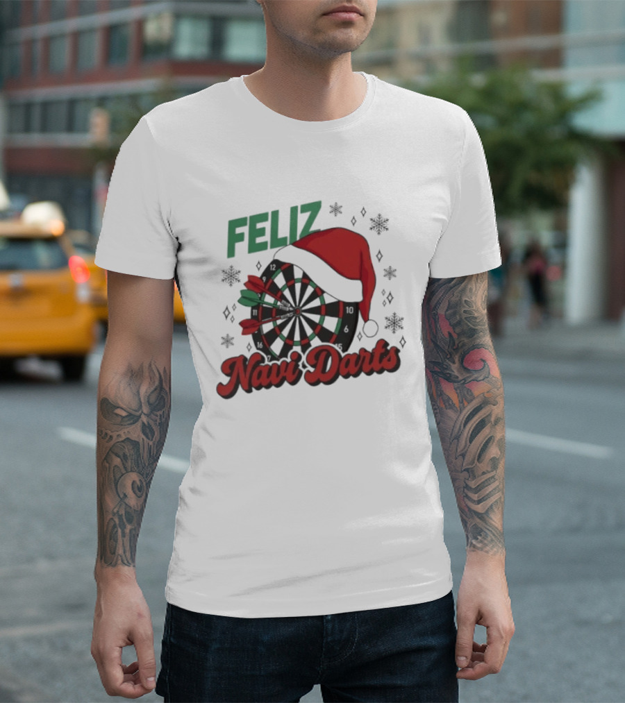 Feliz Navidarts Christmas Santa Hat Darts Board Snowflakes T-Shirt