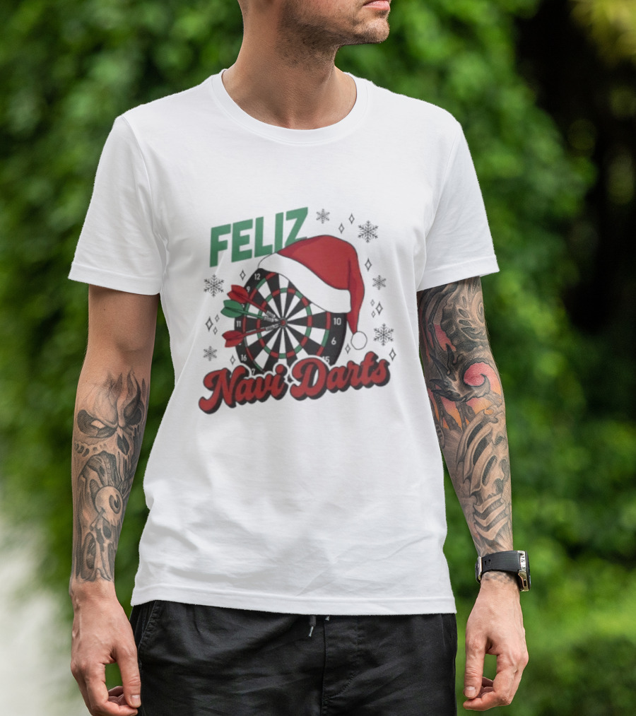 Feliz Navidarts Christmas Santa Hat Darts Board Snowflakes T-Shirt