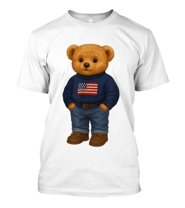 Polo Bear Sweater With American Flag Knit Fashion T-Shirt