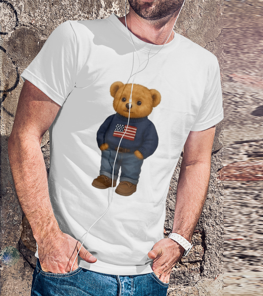 Polo Bear Sweater With American Flag Knit Fashion T-Shirt