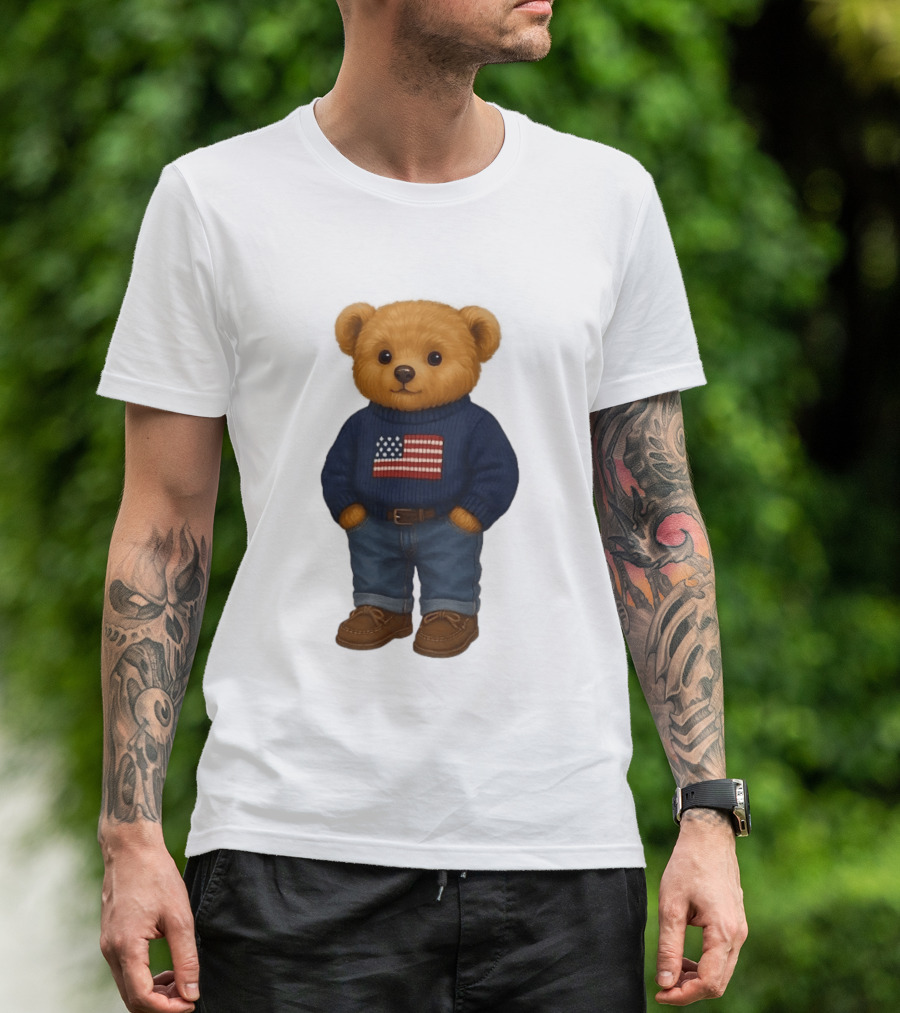 Polo Bear Sweater With American Flag Knit Fashion T-Shirt