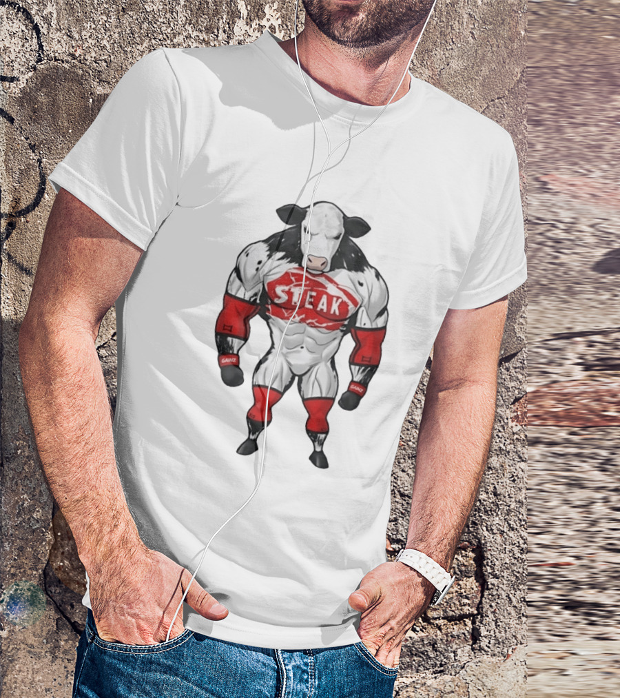 Steak Gainz Muscular Cow Fitness Bodybuilder Buff Animal T-Shirt