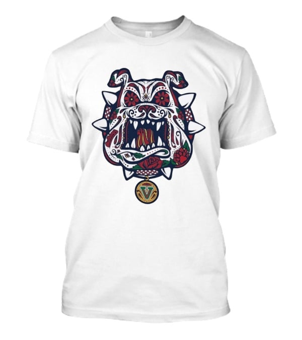Sugar Skull Bulldog V Intricate Day Of The Dead Floral T-Shirt