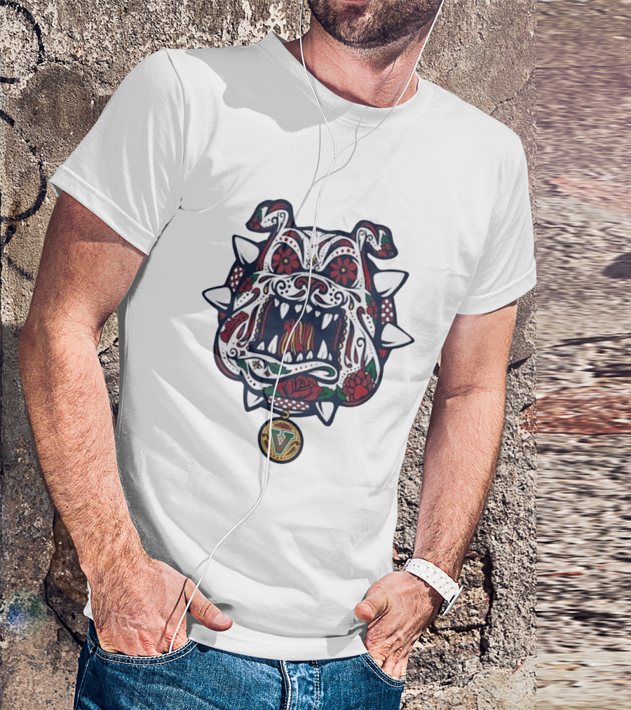 Sugar Skull Bulldog V Intricate Day Of The Dead Floral T-Shirt
