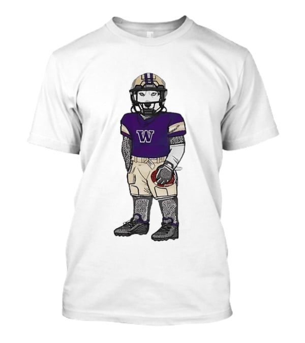 Washington Huskies Football Player Husky Mascot With Purple Jersey T-Shirt