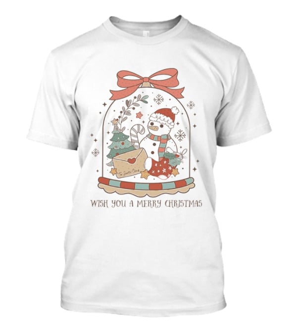 Wish You A Merry Christmas Snowman Candy Cane Santa Letter T-Shirt