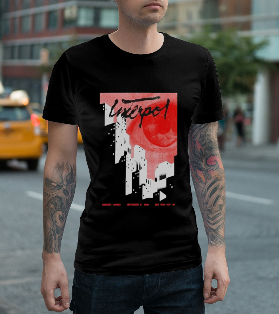 Interpol New York September 27 2026 Tour Cities Skyline Red Moon T-Shirt