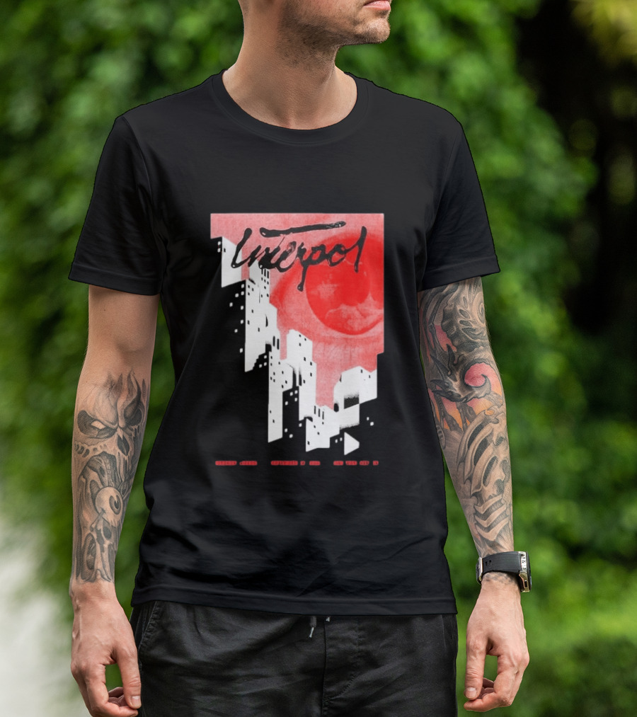 Interpol New York September 27 2026 Tour Cities Skyline Red Moon T-Shirt