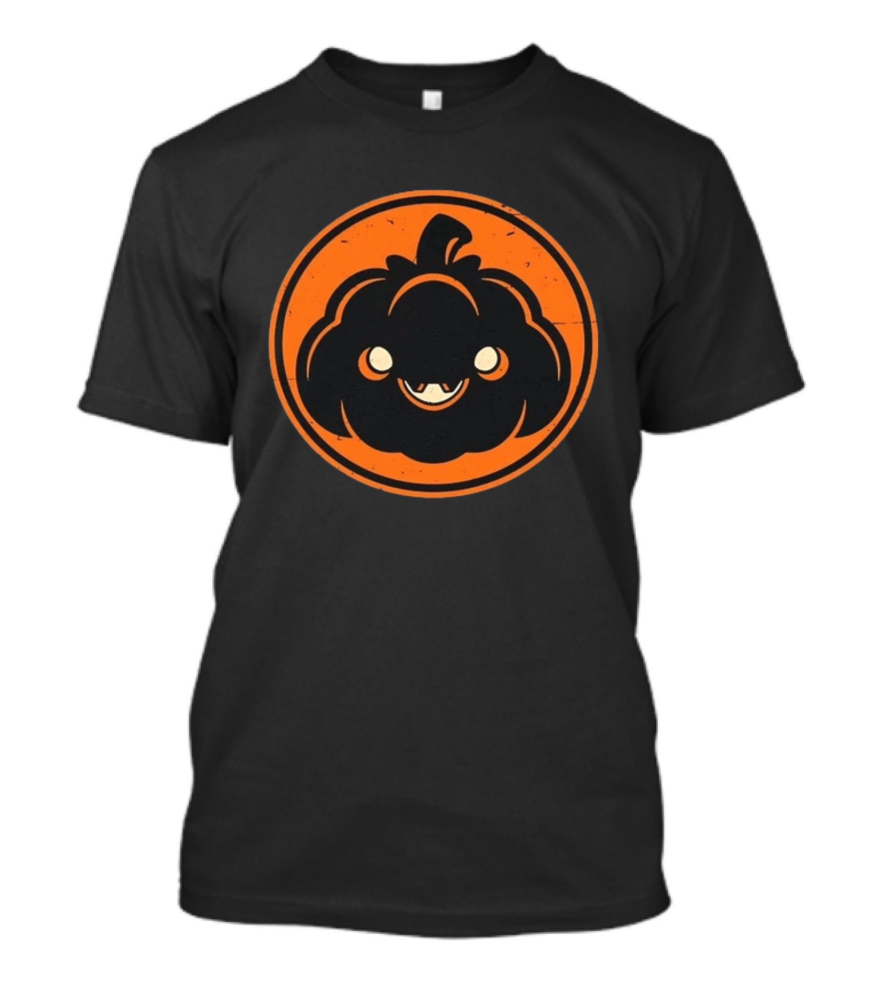 Jack O' Lantern Pumpkin Face Distressed Vintage Halloween Icon Orange Circle T-Shirt