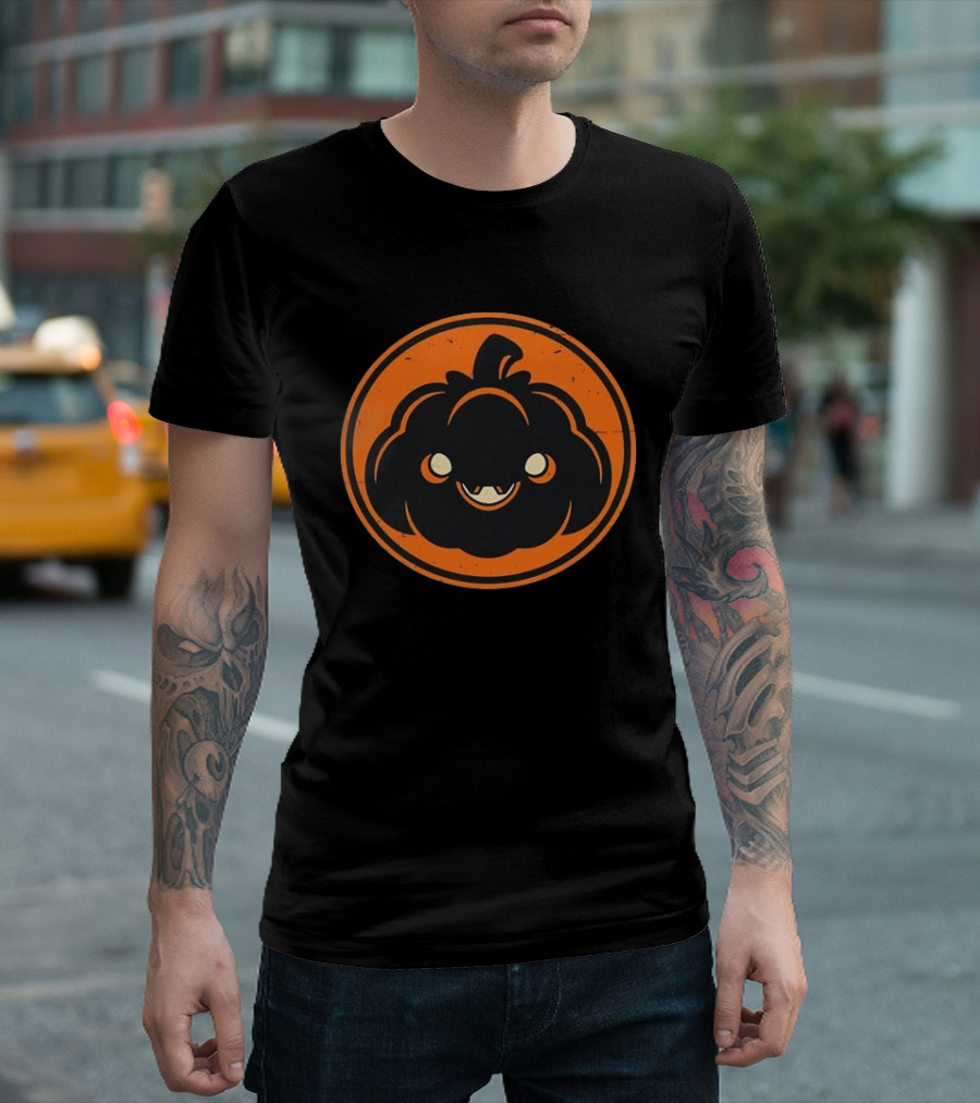 Jack O' Lantern Pumpkin Face Distressed Vintage Halloween Icon Orange Circle T-Shirt