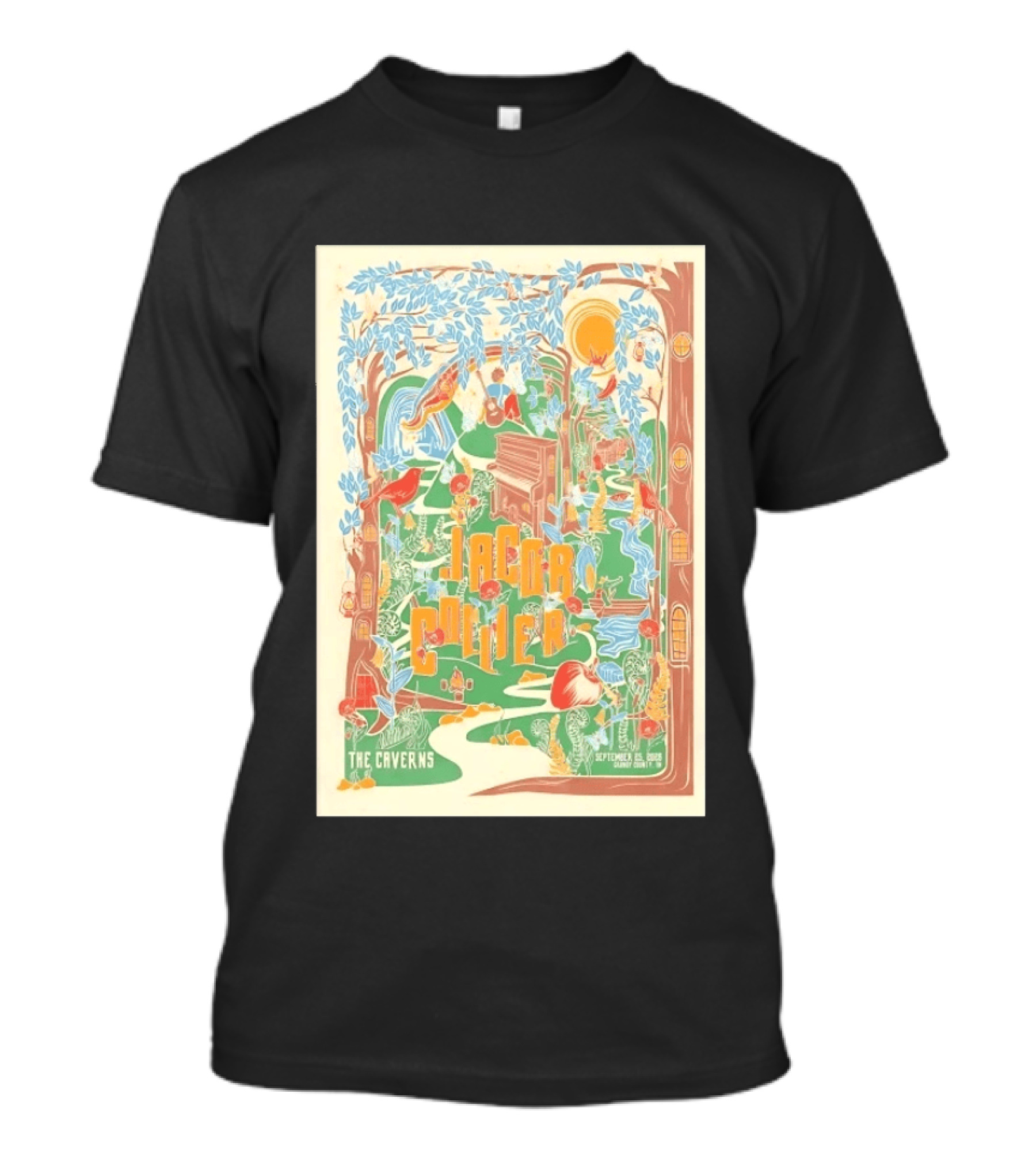 Jacob Collier The Caverns September 25 2026 Musical Forest Scene With Birds And Nature T-Shirt