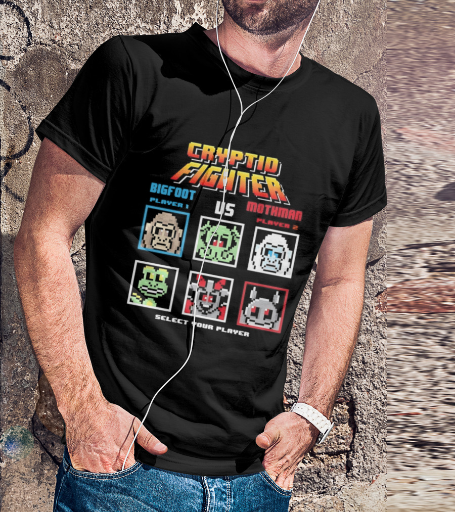 Cryptid Fighter Bigfoot Player 1 Vs Mothman Player 2 Select Your Player T-Shirt