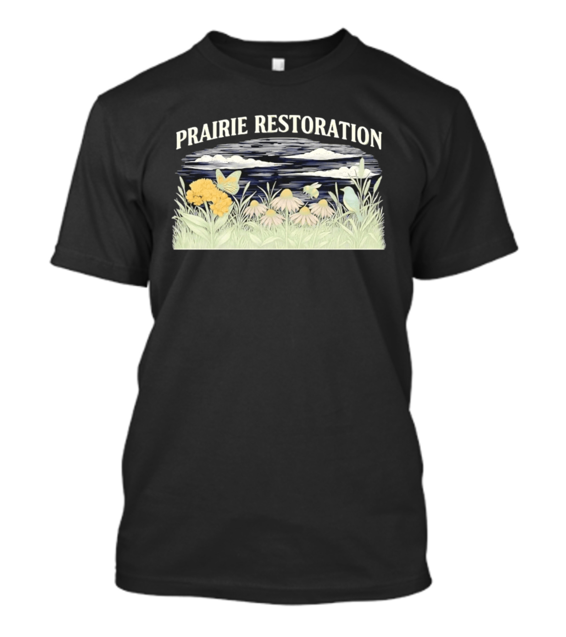 Prairie Restoration Butterfly Hummingbird Wildflowers Botanical Wildlife T-Shirt