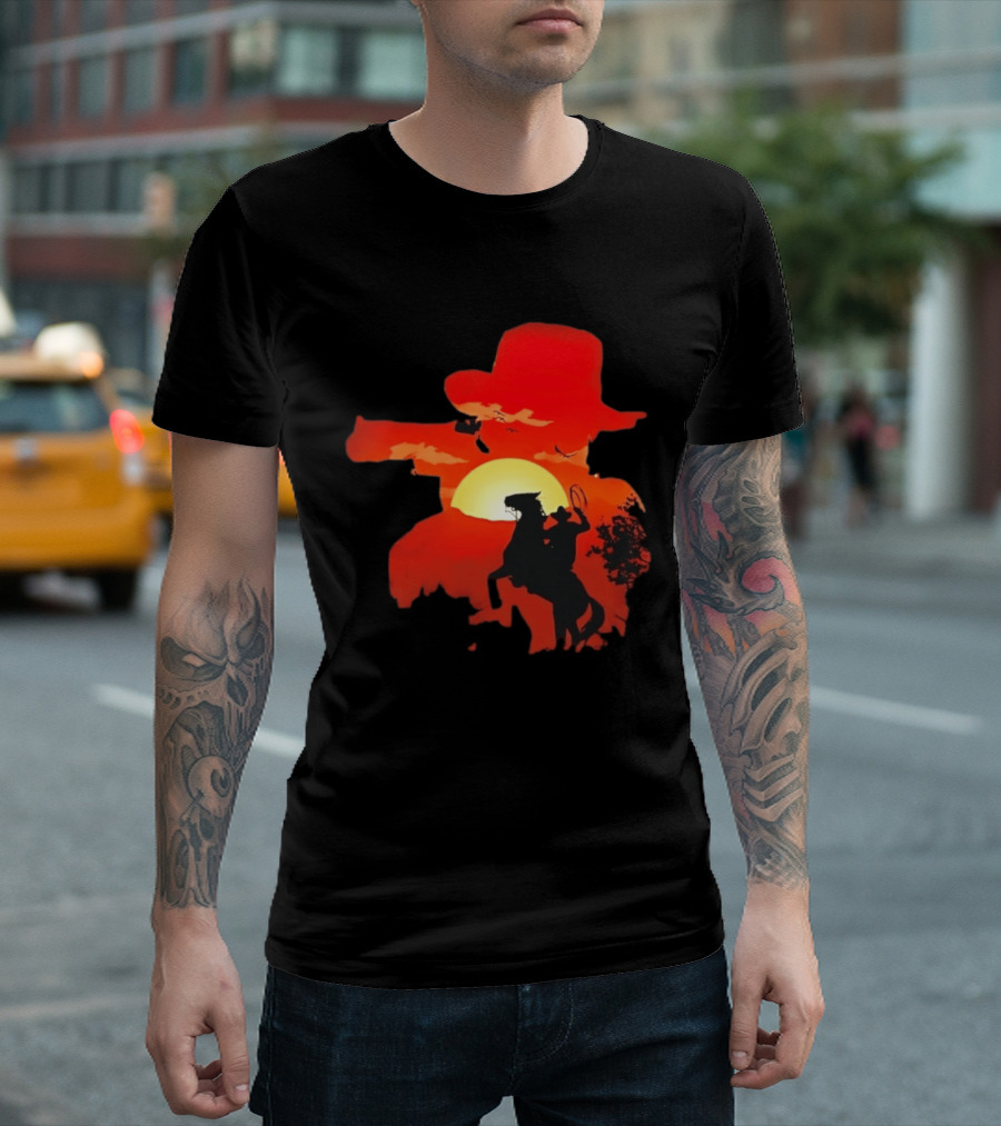 Red Dead Redemption Cowboy Sunset Western Horseback Adventure T-Shirt