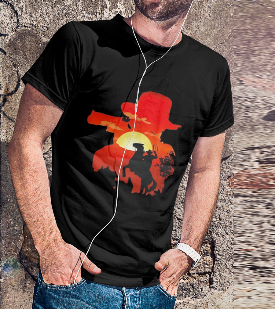 Red Dead Redemption Cowboy Sunset Western Horseback Adventure T-Shirt