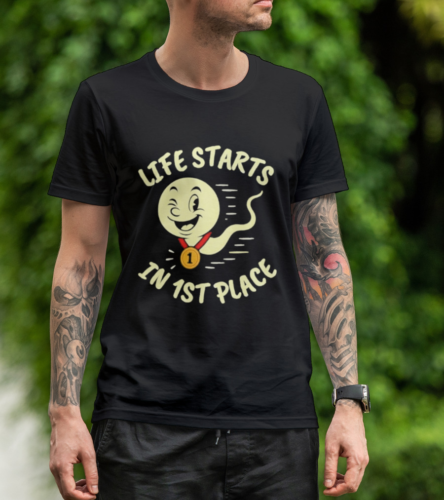 Life Starts In 1st Place Winking Medal Winning Smile T-Shirt