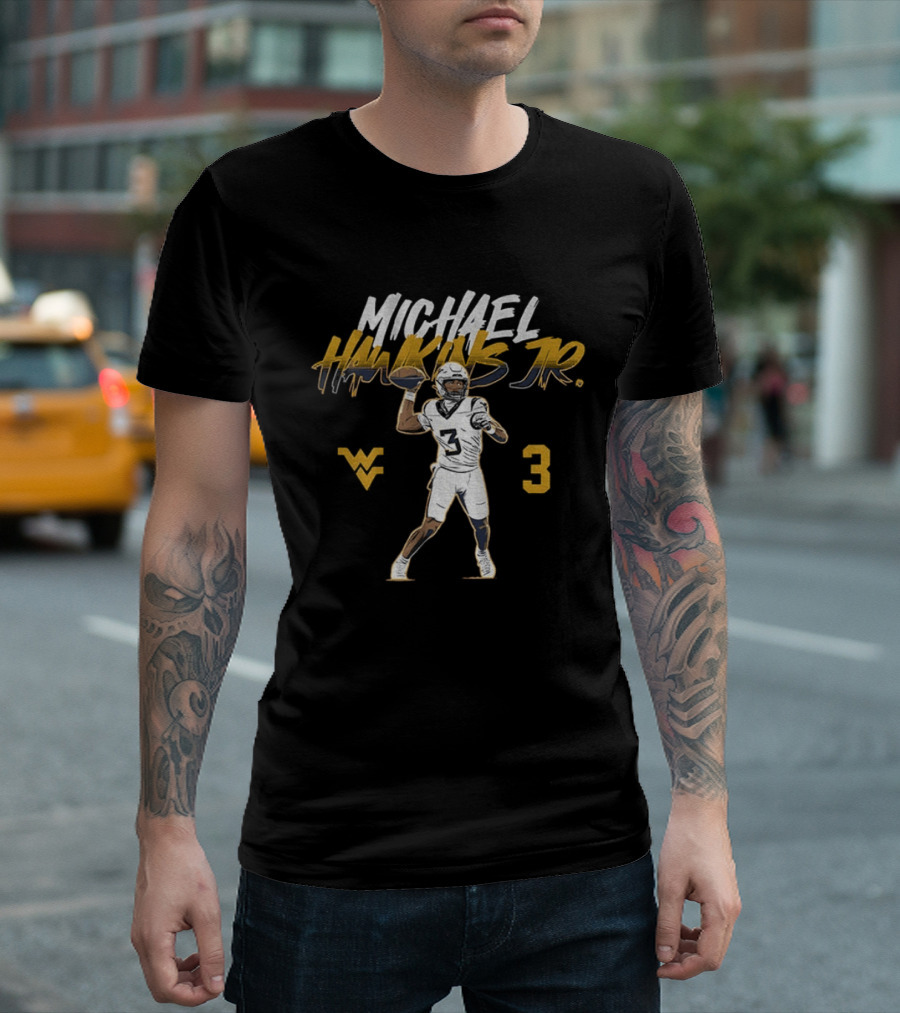 West Virginia Football Michael Hawkins Jr 3 Quarterback Pose T-Shirt