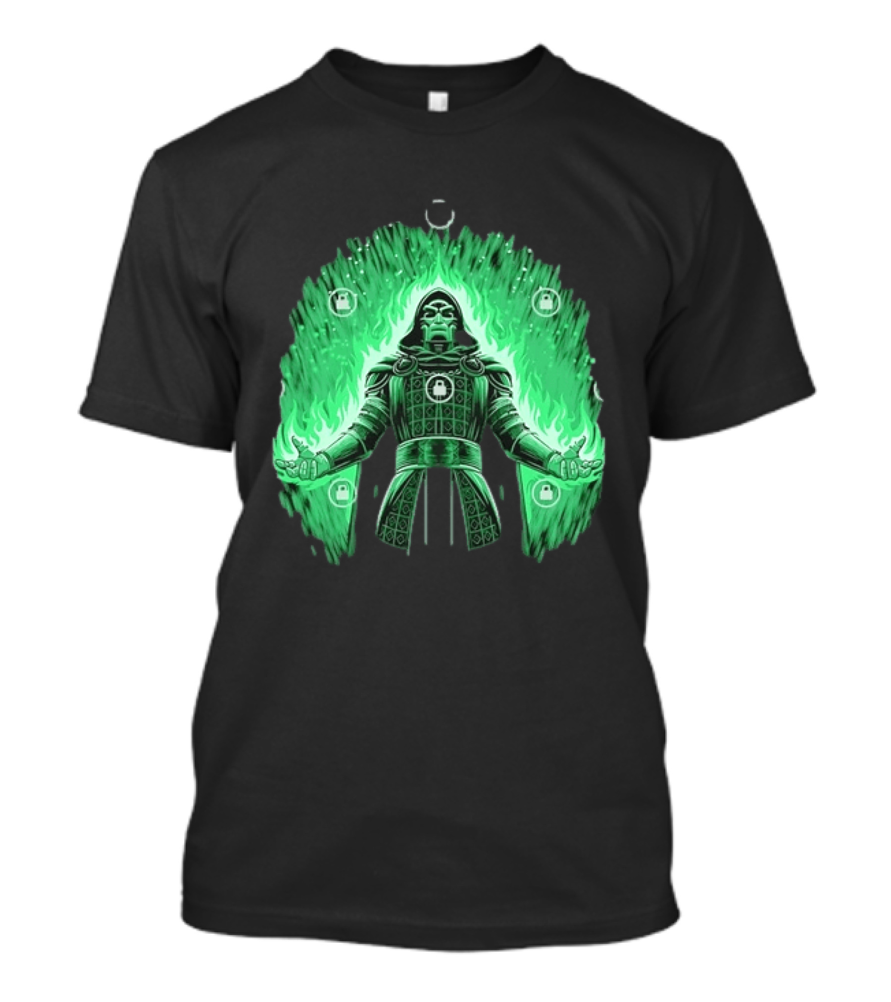 Doctor Doom Marvel Villain Green Flame Power Locked T-Shirt