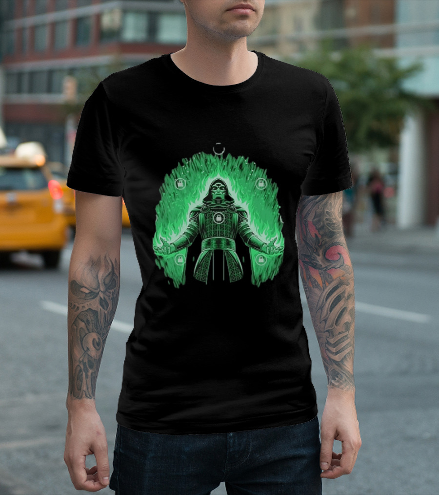 Doctor Doom Marvel Villain Green Flame Power Locked T-Shirt