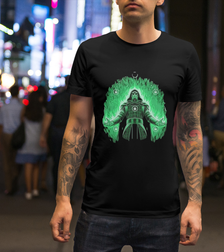 Doctor Doom Marvel Villain Green Flame Power Locked T-Shirt