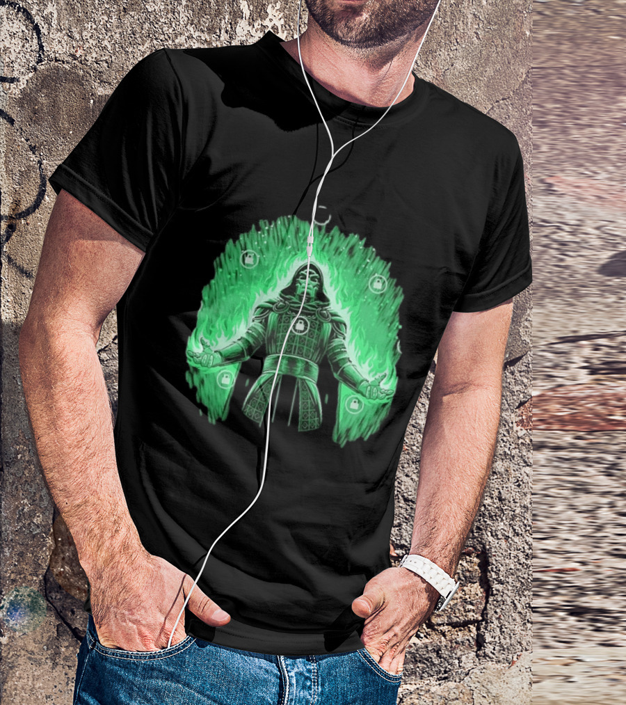 Doctor Doom Marvel Villain Green Flame Power Locked T-Shirt