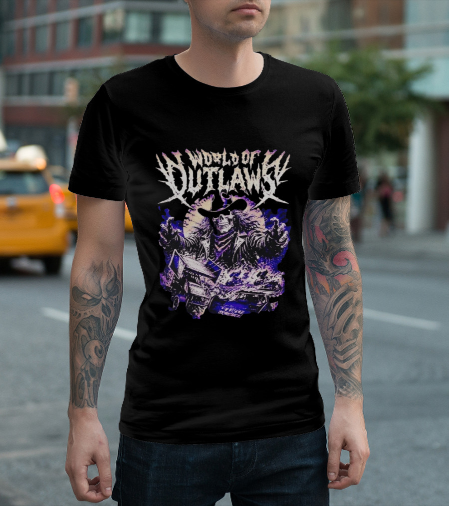 World Of Outlaws Skeleton Cowboy With Sprint Car Racing T-Shirt