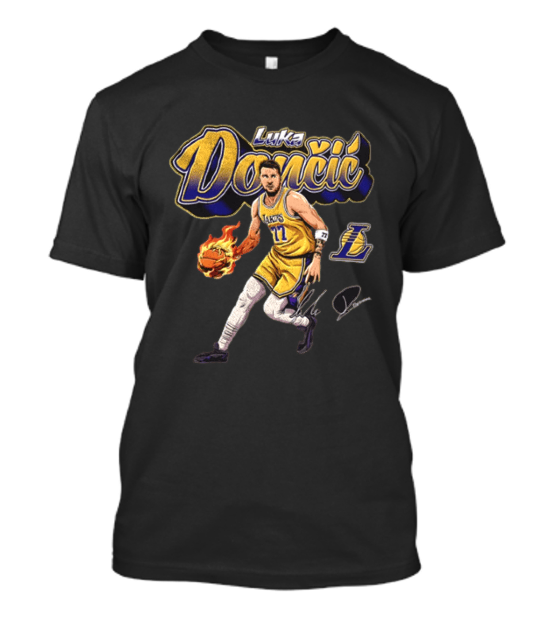 Luka Dončić Los Angeles Lakers Flaming Basketball Dribble NBA Player T-Shirt