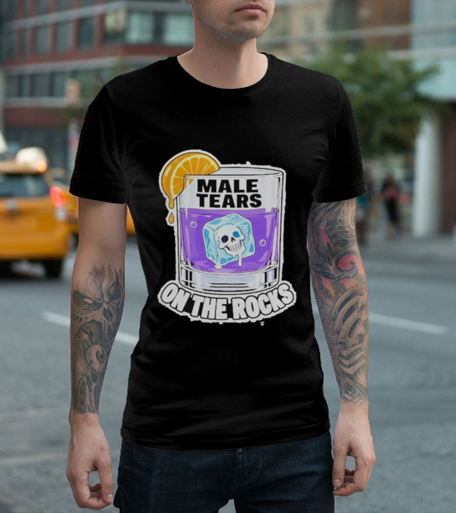 Male Tears On The Rocks Skull Ice Cube Glass Orange Slice T-Shirt