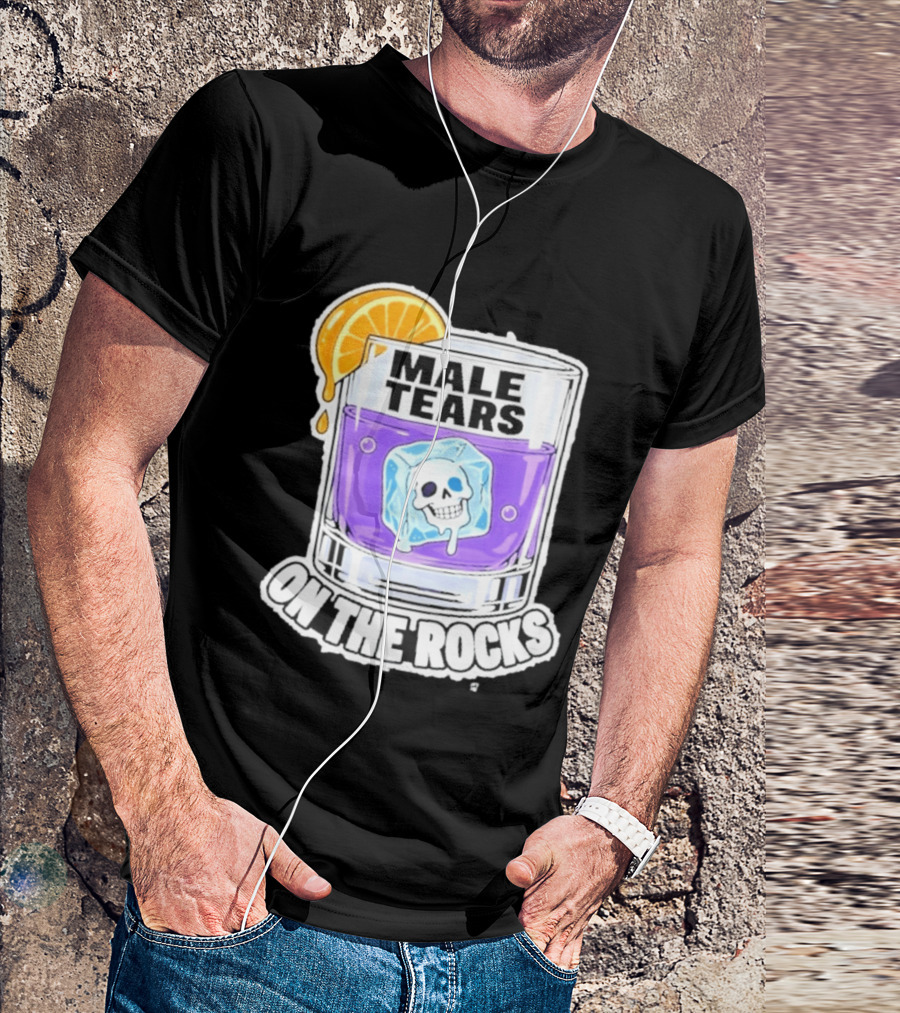Male Tears On The Rocks Skull Ice Cube Glass Orange Slice T-Shirt