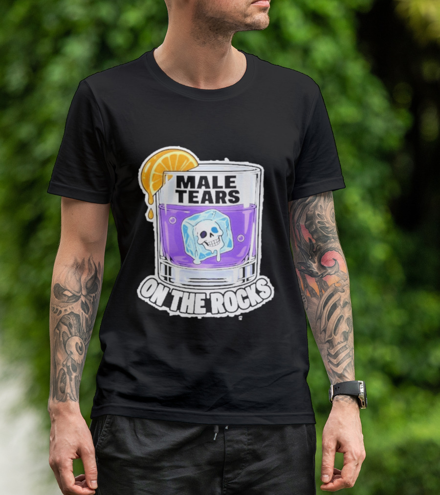Male Tears On The Rocks Skull Ice Cube Glass Orange Slice T-Shirt