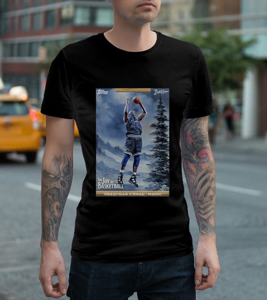 Shaquille O'Neal Magic Topps Bob Ross The Joy Of Basketball Card T-Shirt