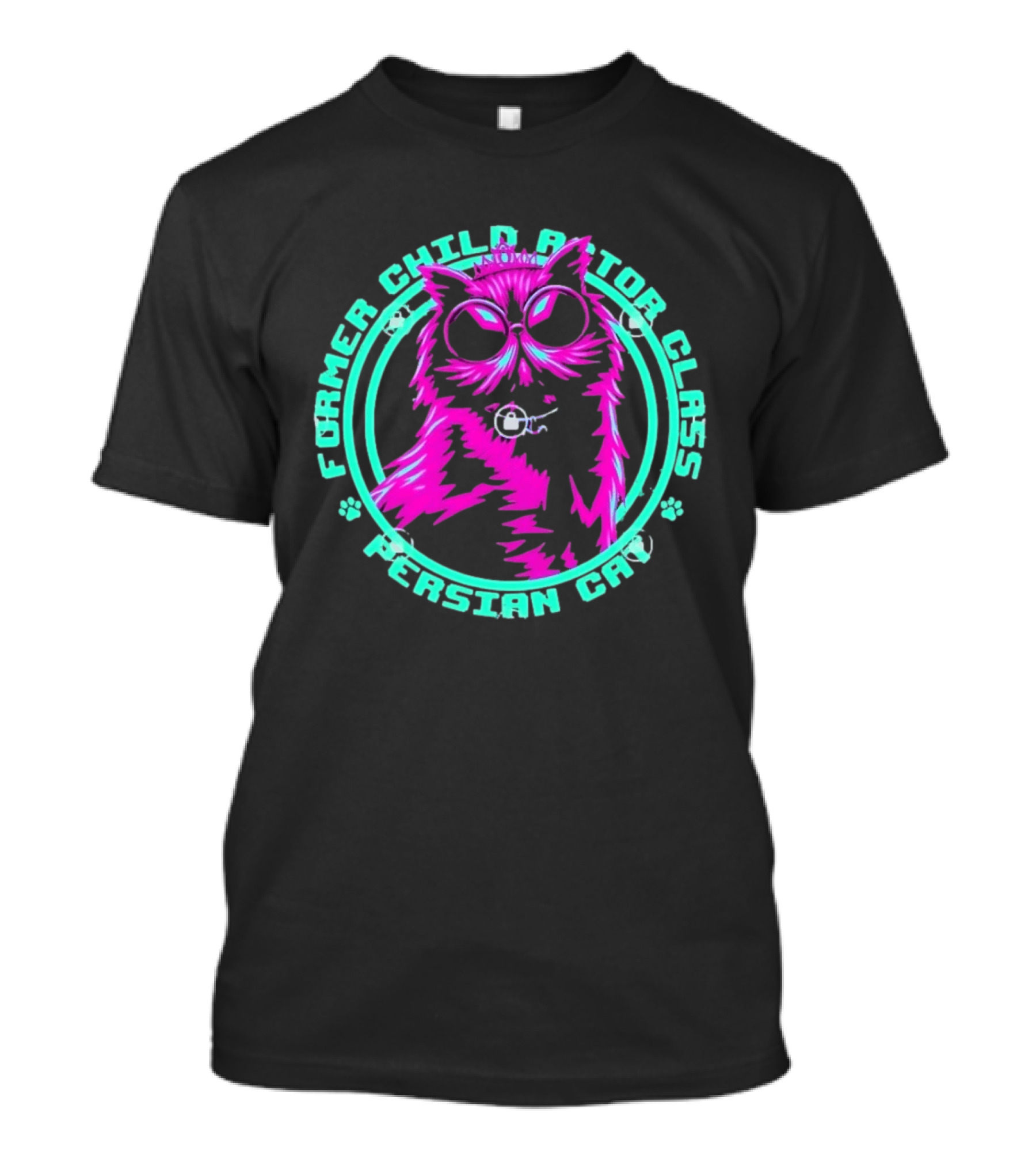 Former Child Actor Class Persian Cat Neon Crowned Kitty T-Shirt