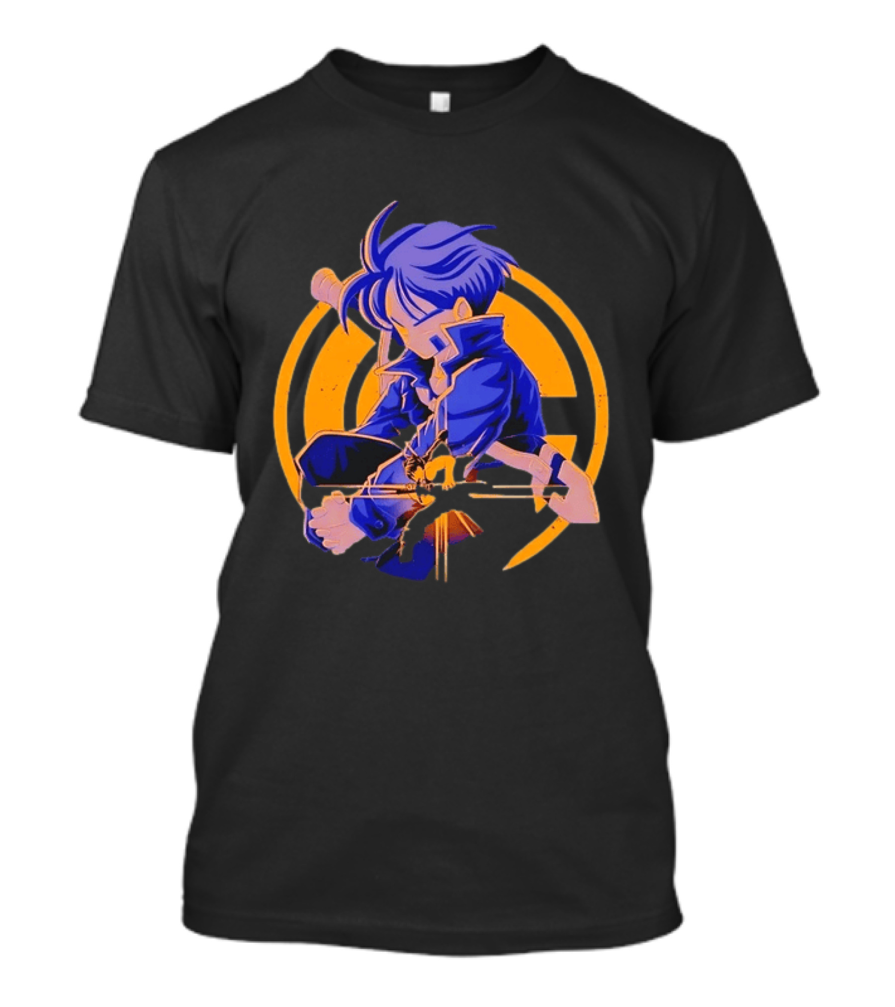 Future Trunks Dragon Ball Z Anime Character Illustrated Sitting Pose T-Shirt