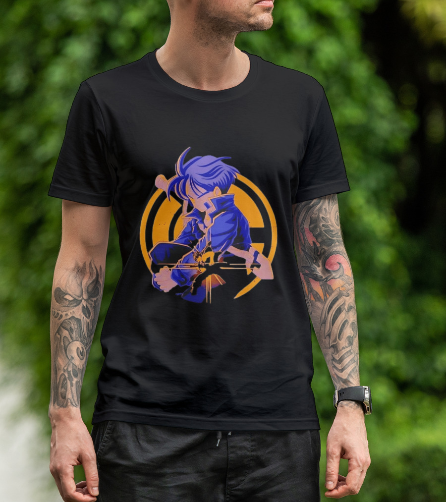 Future Trunks Dragon Ball Z Anime Character Illustrated Sitting Pose T-Shirt