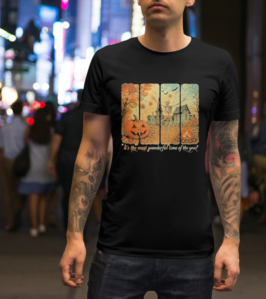 It's The Most Wonderful Time Of The Year Spooky Skeleton Pumpkin Campfire Halloween T-Shirt