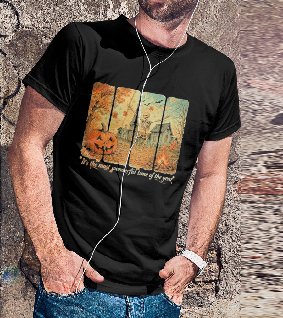 It's The Most Wonderful Time Of The Year Spooky Skeleton Pumpkin Campfire Halloween T-Shirt