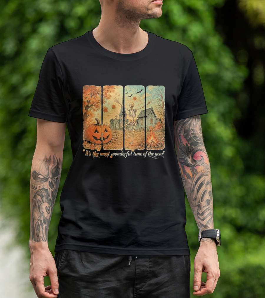 It's The Most Wonderful Time Of The Year Spooky Skeleton Pumpkin Campfire Halloween T-Shirt