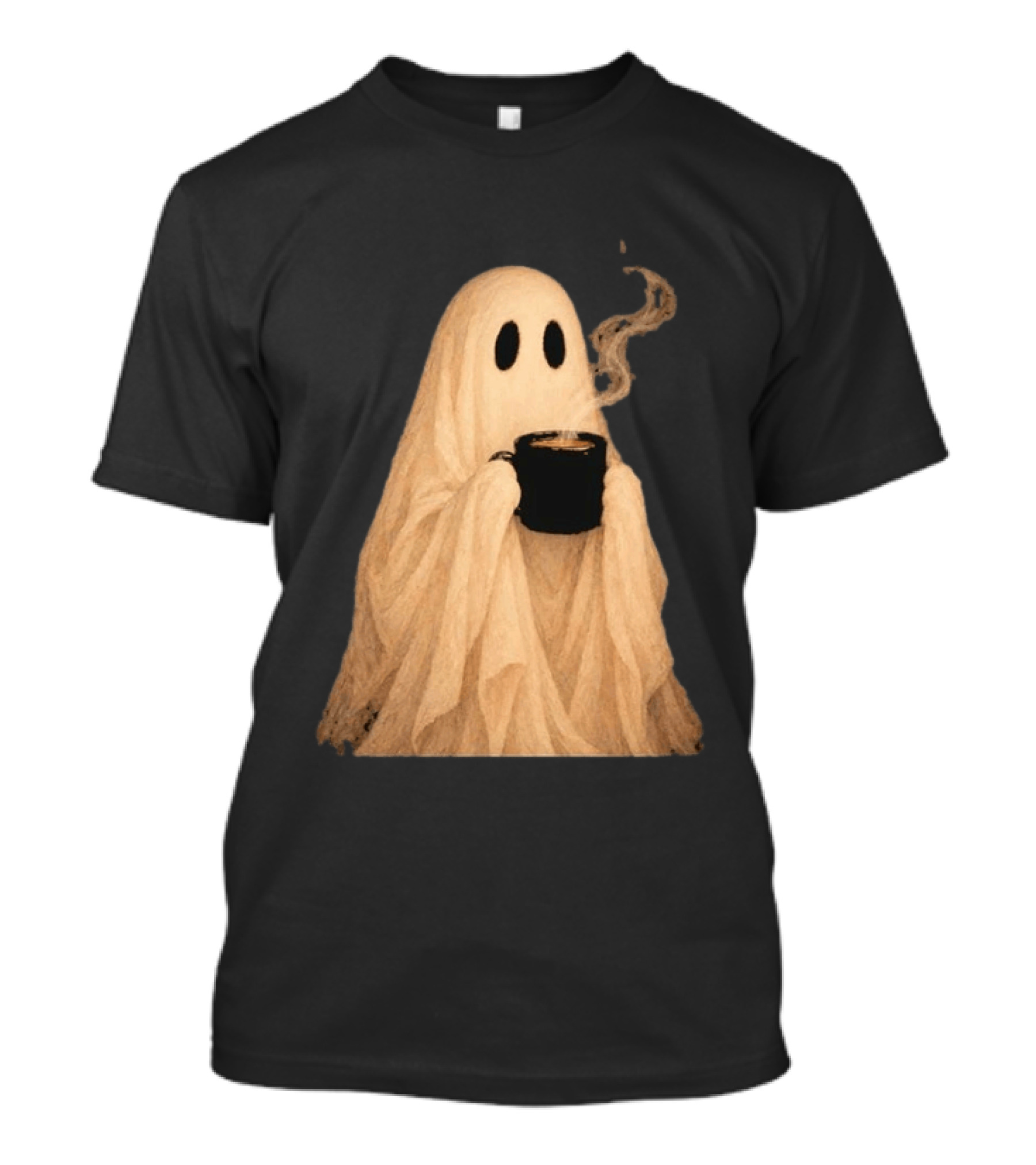 Ghost Spooky Coffee Bar Halloween Cozy Ghost Holding Coffee Steam T-Shirt