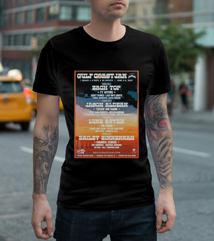Gulf Coast Jam 2027 Panama City Beach June 3 6 Zach Top Jason Aldean Luke Bryan Bailey Zimmerman T-Shirt
