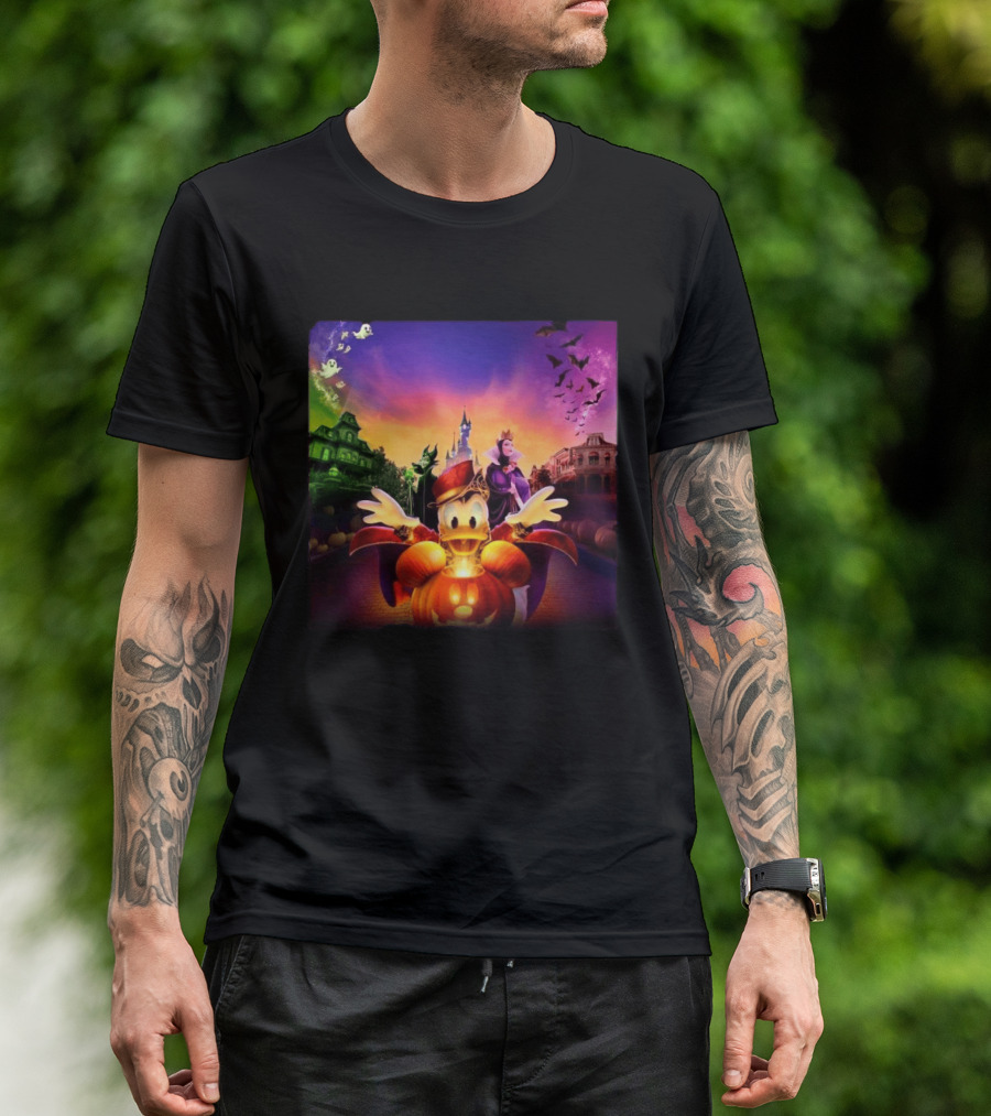 2026 Disney Halloween Festival Disneyland Paris With Haunted Mansion And Donald Duck T-Shirt