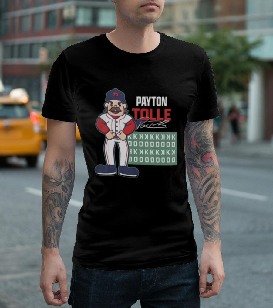 Payton Tolle Cartoon Baseball Player Mustache Cap K Strikeouts T-Shirt