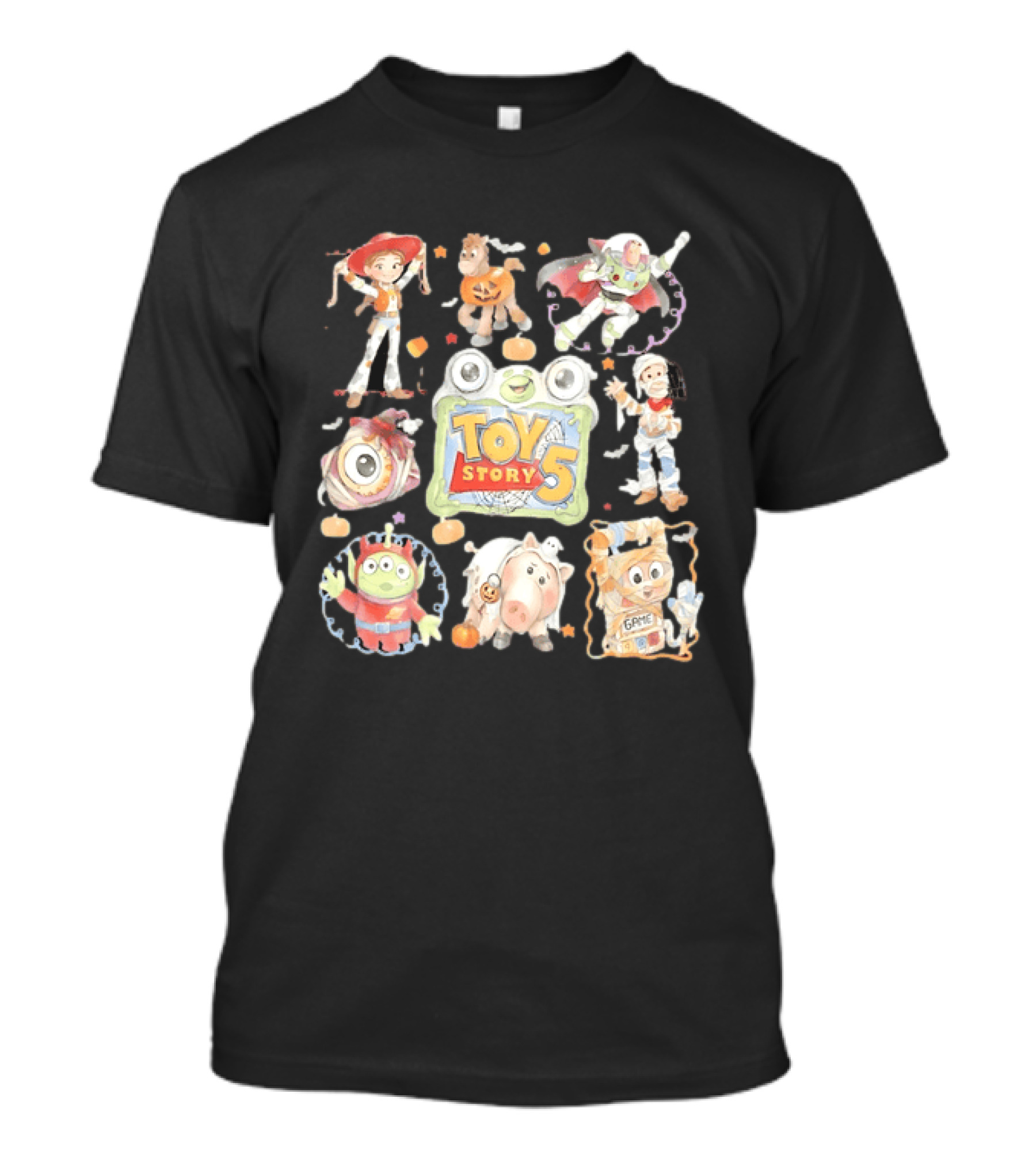 Toy Story 5 Halloween 2026 Buzz Woody Jessie Hamm Alien Potato Rex Bo Peep Slinky Decorations T-Shirt